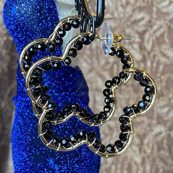 NWT FLORAL EVERY DAY EMBER EARRINGS BLACK BEADS GOLD ACCENT METAL FUNKY - Picture 11 of 14